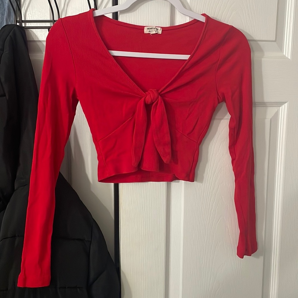 Red Tie Long Sleeve Top